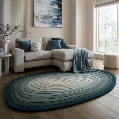 Teppich FLAIR RUGS "PUDDLE OMBRE WOOL", blau, B:200cm H:11mm L:290cm, Wolle, Teppiche, Teppich, Wollteppich in Pfützenform