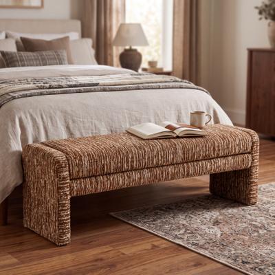 toswini 62.2-Inch Striped Upholstered Ottoman Bench with Wraparound Frame