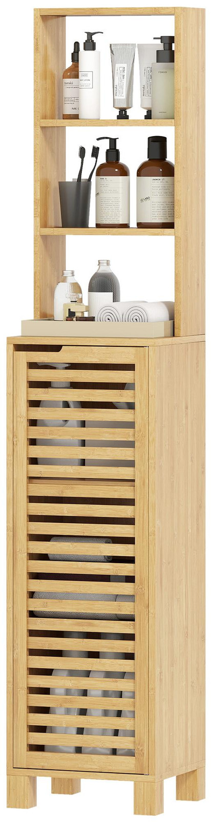 HOMCOM Smalle hoge badkamerkast met planken in naturel hout