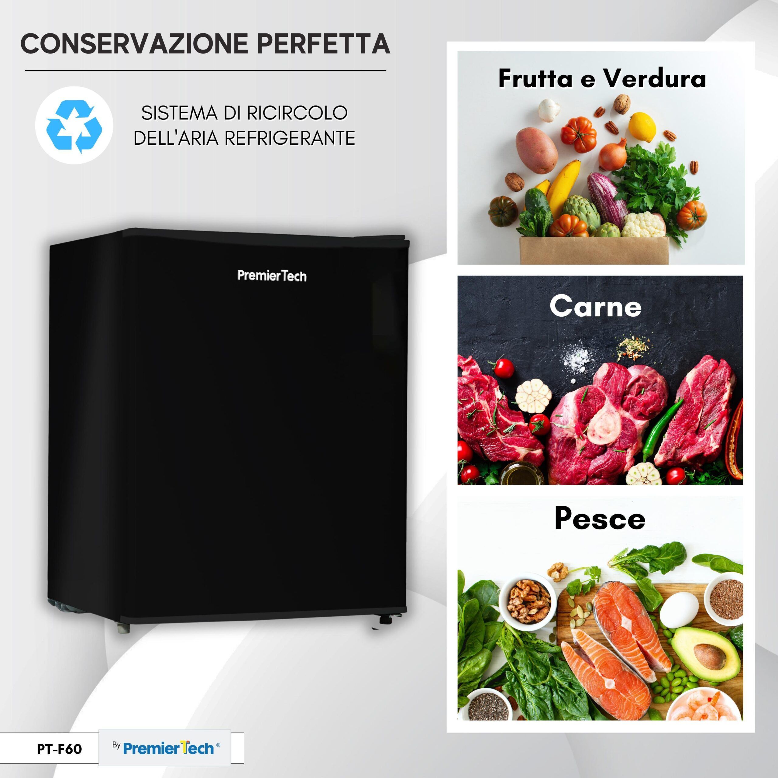 PremierTech® PT-F60B PremierTech Mini Frigo Bar Nero 58 Litri E Frigo Bar Frigo Hotel Frigo Ufficio