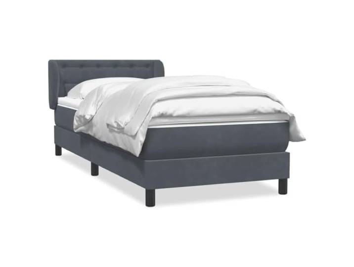hliofuir Boxspringbett 80x220 cm mit Matratze & Topper Samt Dunkelgrau Komplettset fürs Schlafzimmer mit verstellbarem Kopfteil, Taschenfederkernmatratze und waschbarer Auflage.