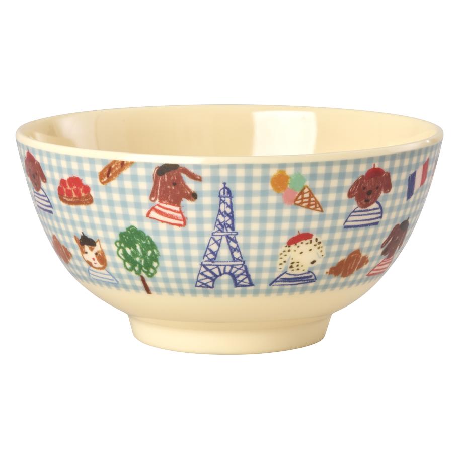 Rice - Melamine Bowl with Blue Kids in Paris Print - Blue - Medium - 700 ml (MELBW-PARIS)