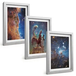 BILDER SET 3er Set - 20x30 cm Silberner Rahmen - Weltraumlandschaften von Galaxien