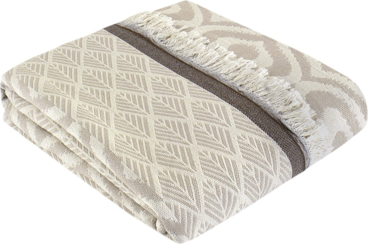 Trimita Asude plaid van 100% Turks katoen in beige en koffie, 135 x 170 cm