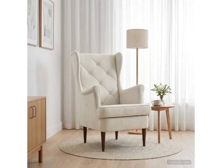 NLQMSU Moderner Sessel aus cremefarbenem Samt mit Metallrahmen und Holz Luxuriöser Samt, weicher Sitz, klares Design, einfache Pflege, Verwendung im Wohnzimmer oder Schlafzimmer
