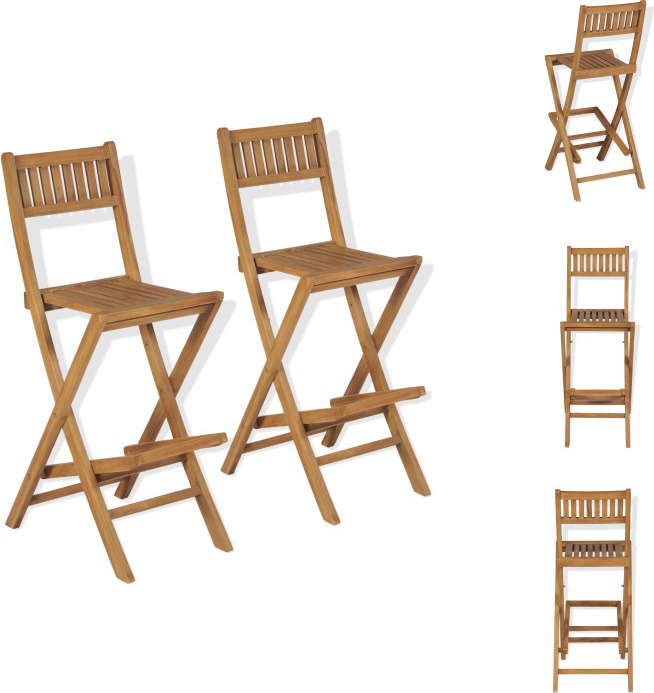 vidaXL Klappbare Garten-Barhocker 2 Stk. Massivholz Teak - Gartenstühle