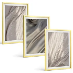 BILDER SET 3er Set - 40x60 cm Goldrahmen - Nahaufnahme von natürlichen Boho-Stoffen