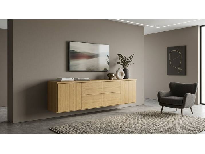 Sideboard aus Massivholz mit Wandhalterung Eiche Natur geölt