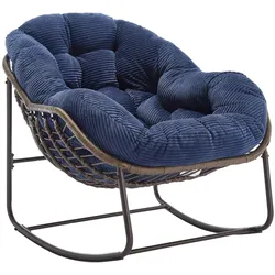 STILVORA Outdoor-Schaukelstuhl aus Stahl & Rattan, Navy Blue, 90x106x78cm
