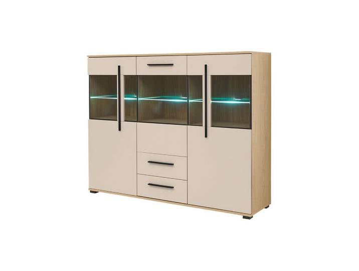 Livetastic Highboard, Eiche, Kaschmir, Kunststoff, 8 Fächer, 2 Schublade(n) Schubladen, 160x126x42 cm, stehend, Wohnzimmer, Kommoden & Sideboards, Highboards
