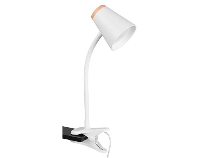 Reality Leuchten LED Klemmleuchte Pongo R25831101, Kunststoff Weiß matt, Holznachbildung, inkl. 4.5 Watt LED, Flexarm