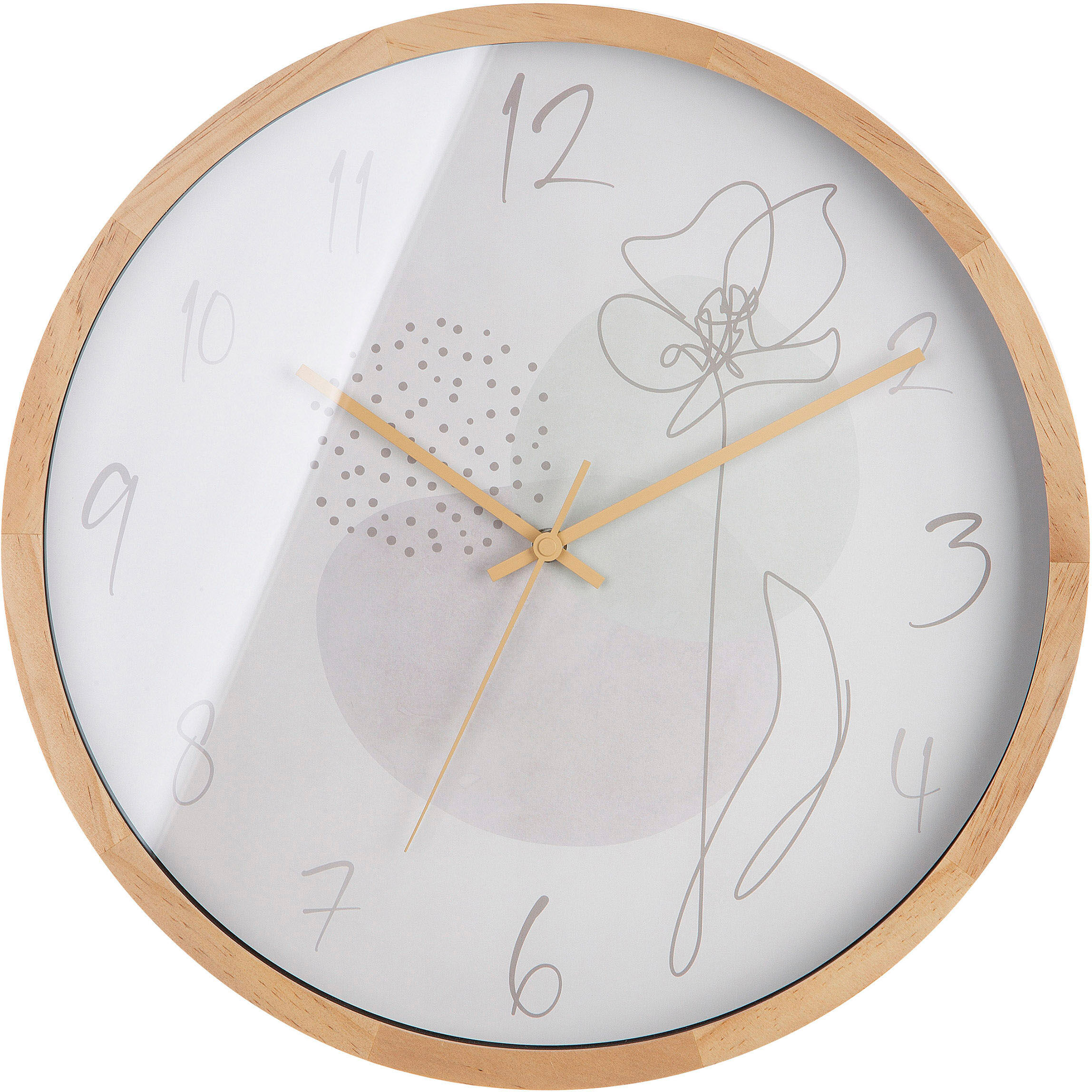 Wanduhr CASABLANCA BY GILDE "Wanduhr One Line Flower", beige (natur), B:42cm H:42cm T:5cm, Wanduhren, Wanduhr