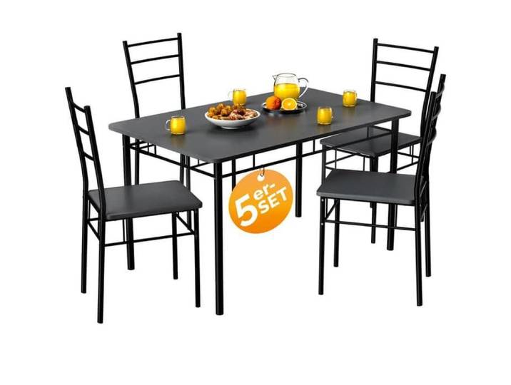 CASARIA® Ensemble LEO table avec 4 chaises anthracite MDF métal laqué Ensemble 5 pièces pour salle à manger cuisine