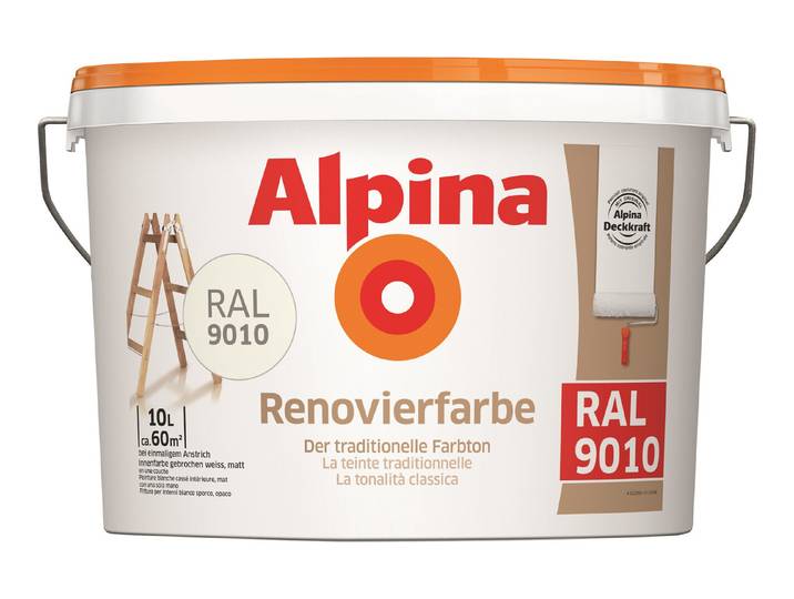 Alpina Wandfarbe Renovierfarbe RAL 9010 Weiss 10 l Matt