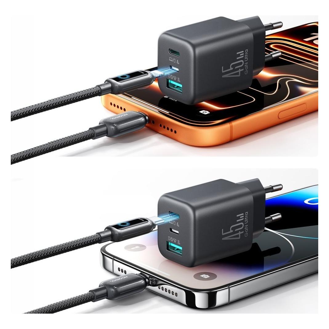 Joyroom JR-TO1 45W Three - Port Gallium Nitride Charger (EU) Black (45 W, 3 Ports) (JR-TO1-Black)