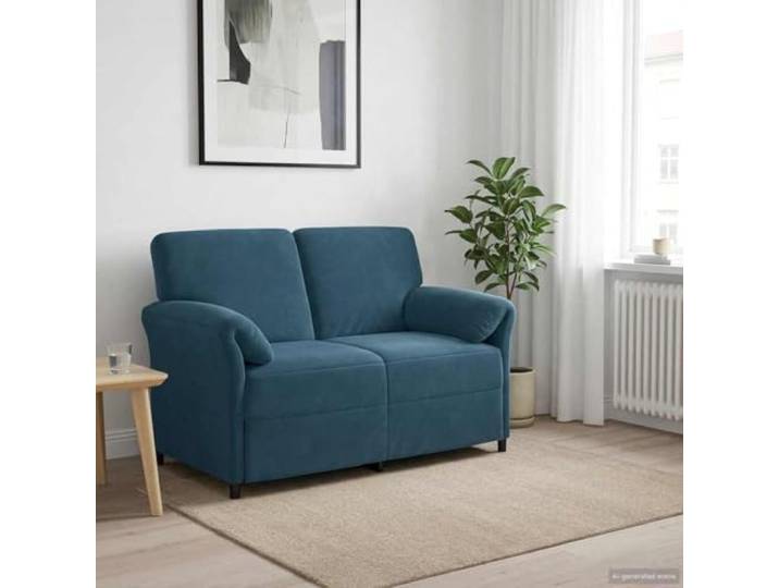 pokgdf 2-Sitzer Samt Sofa Blau 138 cm Breit Robuster Metallrahmen, Schaumpolster, Geschwungene Armlehnen, Pflegeleicht