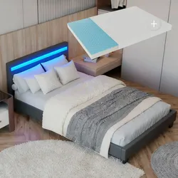 Juskys Polsterbett Paris 90x200 cm grau mit Matratze – Einzelbett + LED-Beleuchtung & Lattenrost