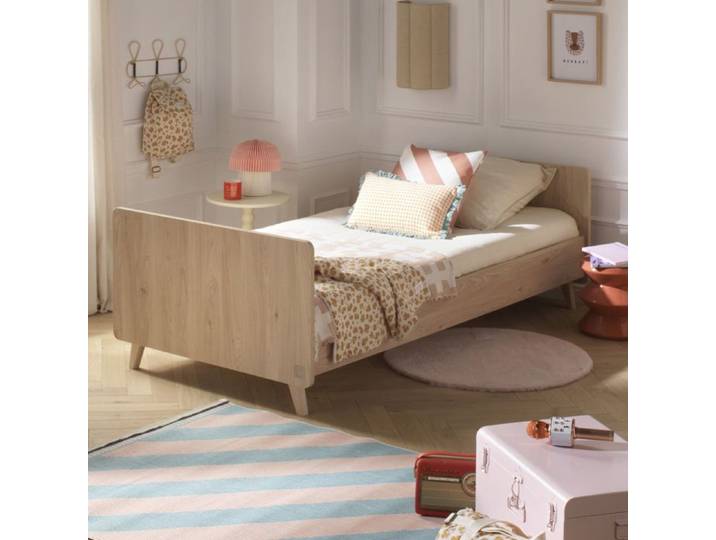 Lit junior - ARTY - 90×190 cm - décor Chêne Suave - pieds obliques hêtre