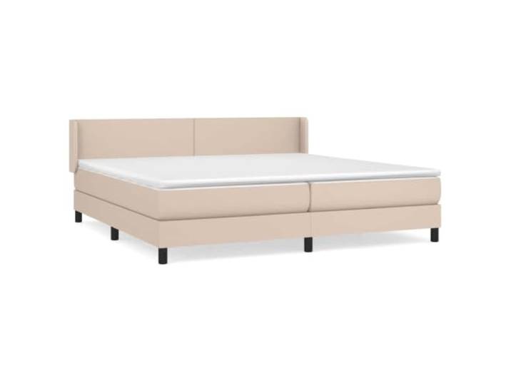 KKgypkn Boxspringbett Kunstleder Cappuccino-Braun 200x200cm mit höhenverstellbarem Kopfteil und mittelharter Taschenfederkernmatratze