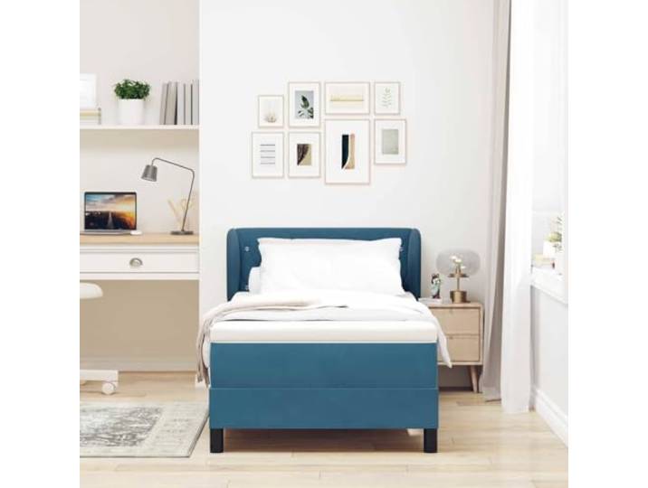 KTHLBRH Doppelbett Samt Dunkelblau 100 x 200 cm mit Kopfteil Inklusive Federkernmatratze, verstellbares Kopfteil, moderner Stil, weiche Oberfläche