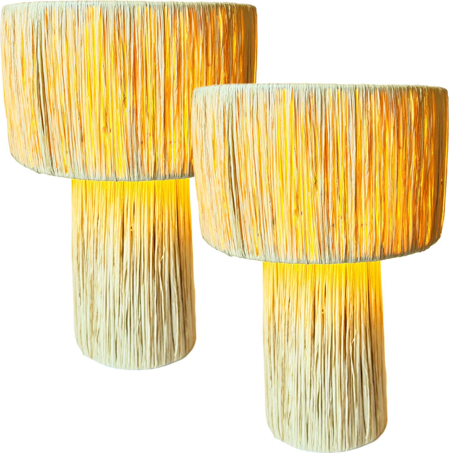 Marrakesch Morjana set van 2 tafellampen, beige, gevlochten raffia, Hoogte: 42 cm