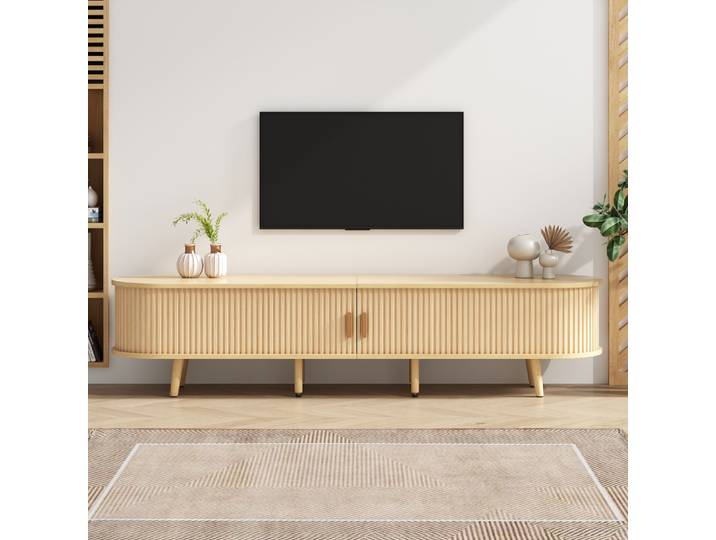 Meuble TV de salon avec rangement + plateau rond, sculpture sur bois MDF, 2 tiroirs, capacité de charge 30KG