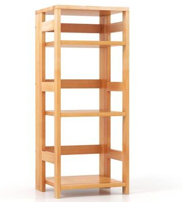 Costway 4-Tier Bookshelf Rubber Wood Bookcase with Side Fences for Living Room-14 inches