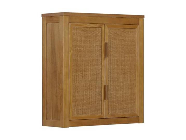 Teamson Home Hatteras Wandschrank 56 cm aus Holz mit 2 Rattan Türen, Innenregalen und kompaktem Stauraum für Bad oder Flur, Natur