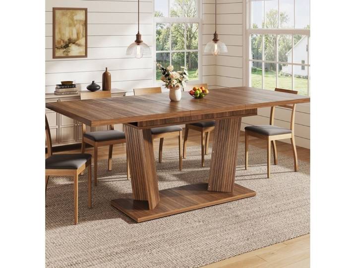 MEUBLIV Table à manger extensible effet bois marron foncé structure stable pieds réglables antidérapants
