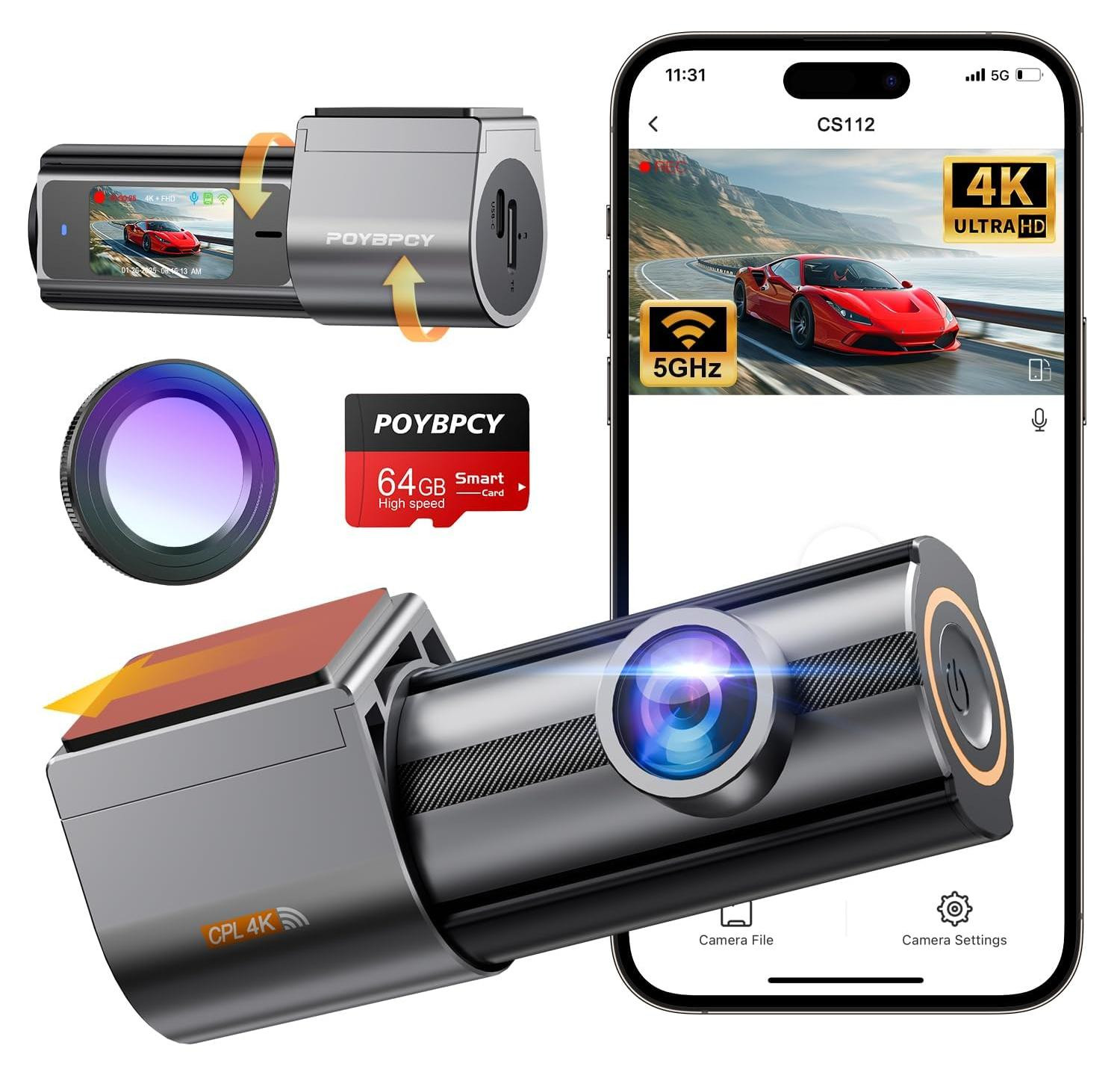 Selius Dashcam Auto 4K met CPL en 5G WiFi