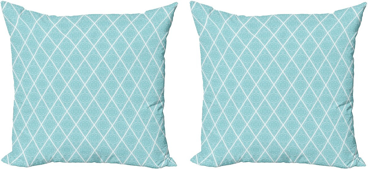 ABAKUHAUS Oosterse decoratieve kussenhoezen, 2 stuks, lichtblauw en wit, 40 x 40 cm