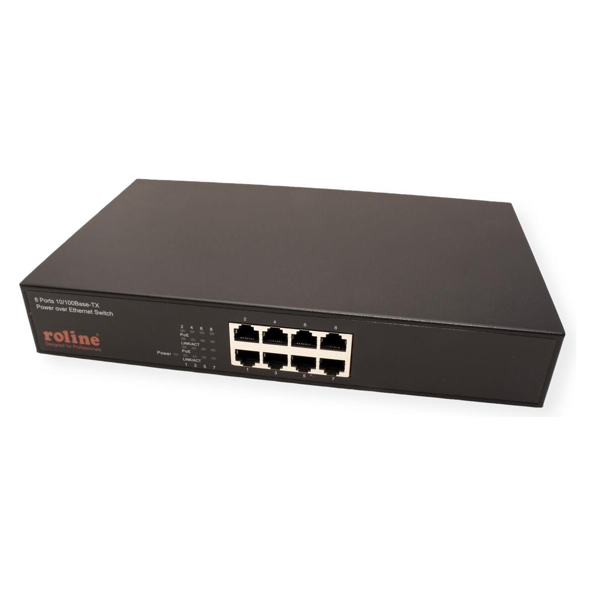 Roline PoE Fast Ethernet Switch, 8 Port (8x PoE), 48,30cm (19") Einbau (8 Ports) (21.13.1191)