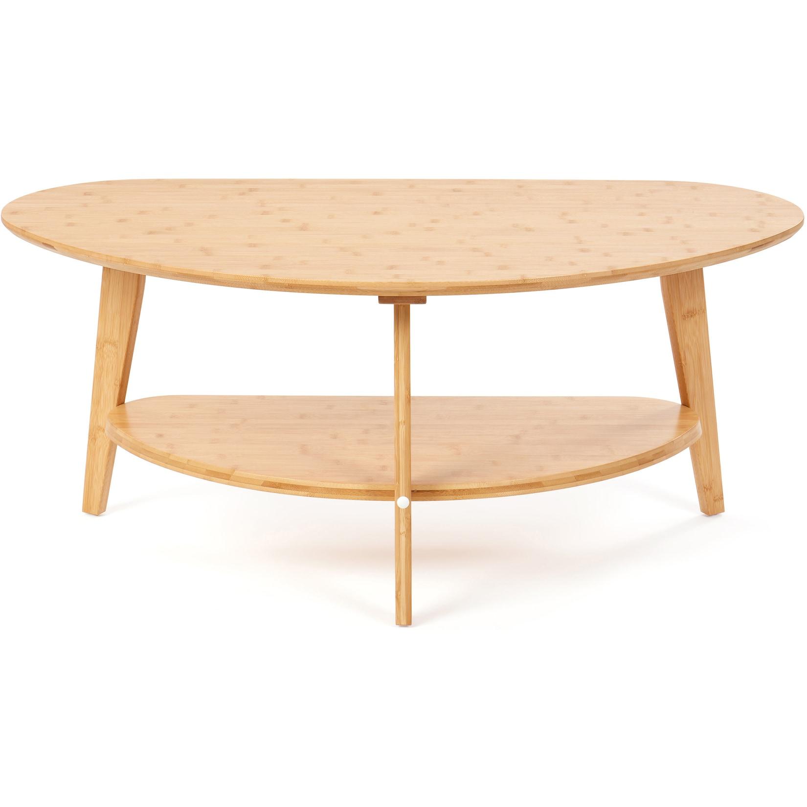 needs&wants® Couchtisch 100% Bambus oval halb-rund, Wohnzimmertisch Holz natur, Sofatisch dreibein mit Ablage Stauraum