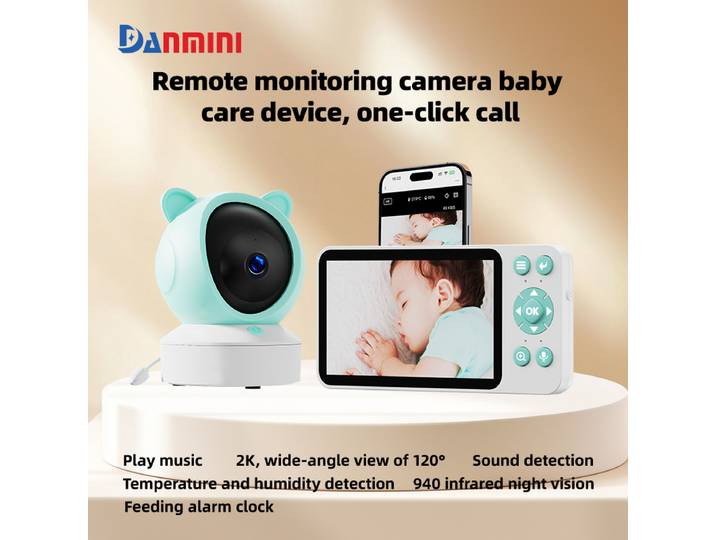 Danmini 2.4G bébé moniteur PTZ Mobile Tuya App télécommande 5 ''écran HD 1080P caméra interphone bidirectionnel Vision nocturne Babyphone
