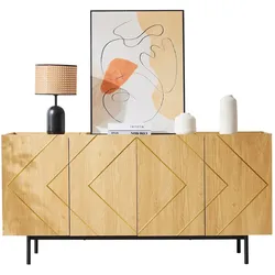 Sideboard 160x40x78 cm 4 Türen Stauraum Wohnzimmer Esszimmer Naturholz Metall-Inlay modernes Design elegantes Möbel Aufbewahrung