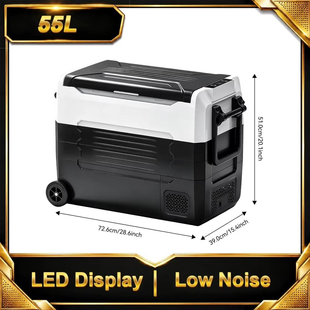 55-l-Autokühlschrank - Tragbare Kompressorkühlbox - 12/24 V Gleichstrom - 100-240 V Wechselstrom - Einstellbare Temperatur - LED-Display - Für Camping