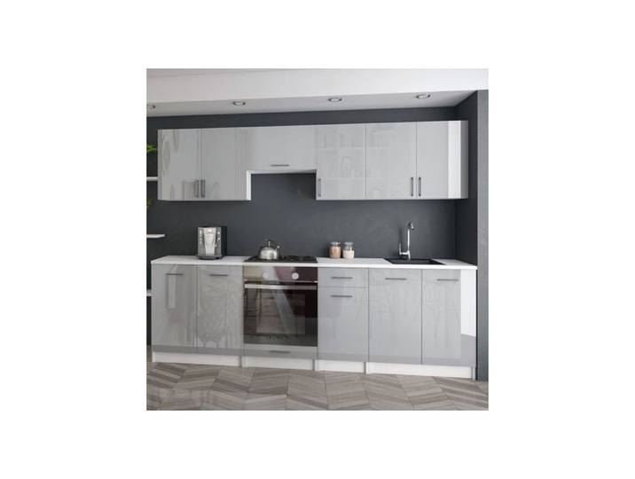 Cuisine Lecco 240 gris brillant plan de travail blanc