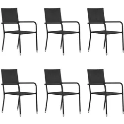 vidaXL Garten-Essstühle 6 Stk. Stapelbar Schwarz Polyrattan