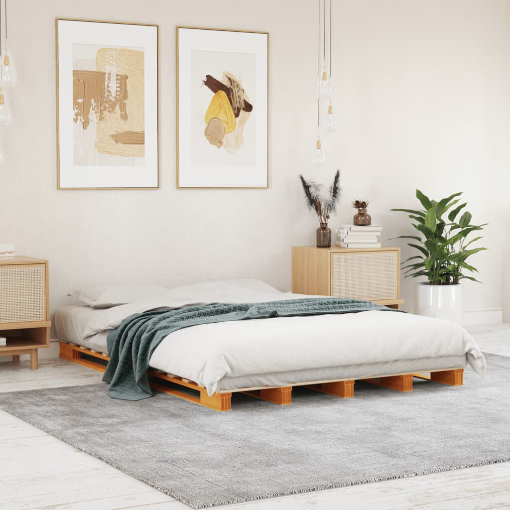 Marlow Home Co. Pallet Bed Solid Wood Wax Brown European Double (140 x 200 cm)