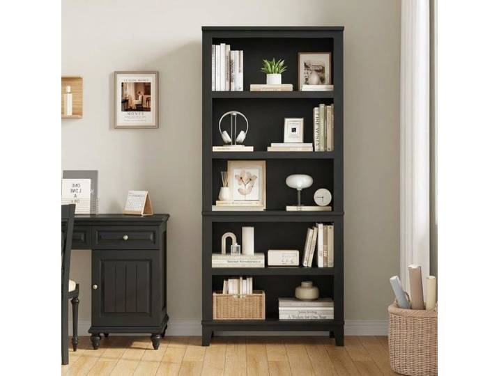 Étagère livres 5 niveaux noire moderne
