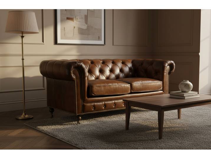 Canapé Chesterfield 2 places en Cuir - Cigare