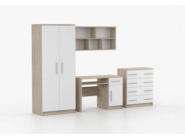 Jugendzimmer Komplett - Set OMEGA III (4-teilig) Sonoma Eiche Weiß