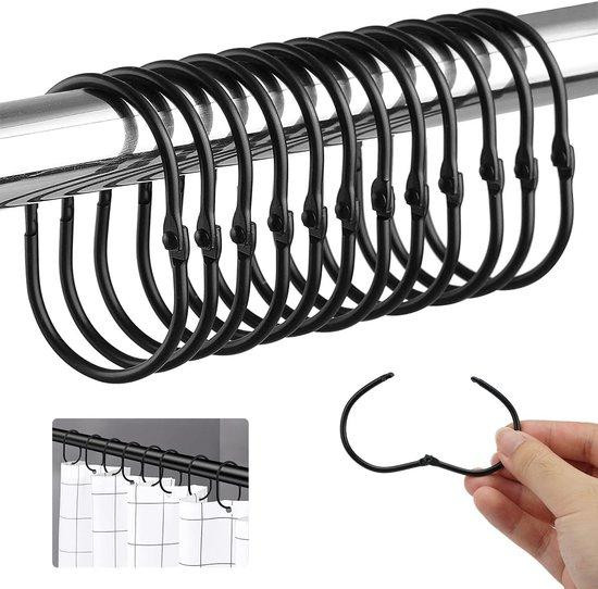 24 stuks Metalen douchegordijnringen - Zwart - Modern design