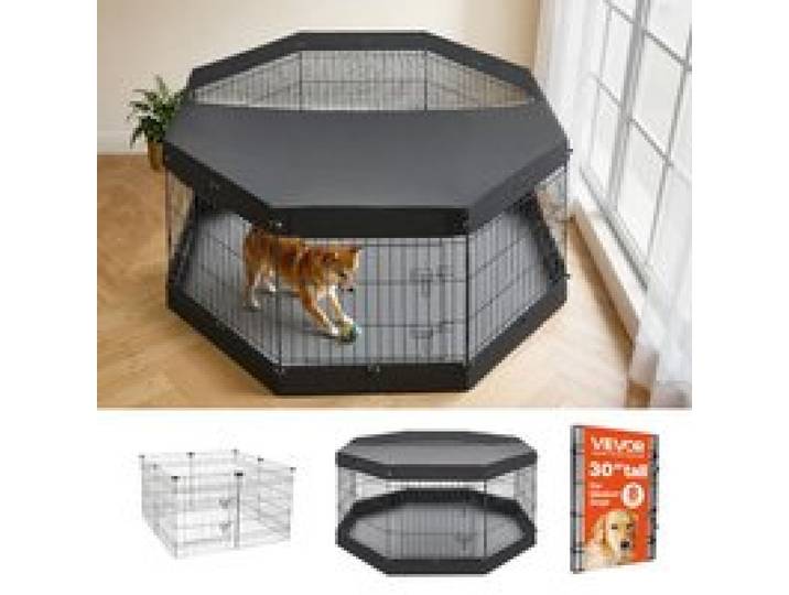 VEVOR Welpenauslauf Welpen-Freigehege 76cm 8-tlg. mit Deckel & Bodenmatte, Spielplatz für Mittelgroße Hunde Katzen & Andere Kleintiere Faltbar Durch die Verschiedenen Formen Vielfältig Einsetzbar