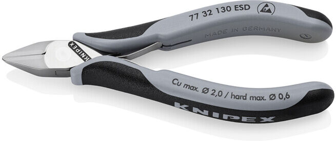 KNIPEX Coupe-câbles électronique ESD 77 32 130 ESD, 130 mm, poignées multicouches, articulation traversante (77 32 130 ESD)