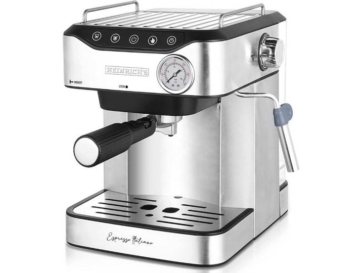 Heinrich´s Espressomaschine, Edelstahlfilter, 20Bar Ulka Pumpe, Milchaufschäumer mit Barista Zubehör 1,6L