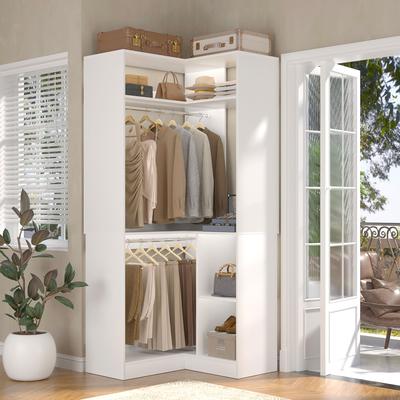 Rackcog Cimly Freestanding Corner Closet Organizer System, Space-saving Wardrobe for Walk-in Closet/ Bedroom
