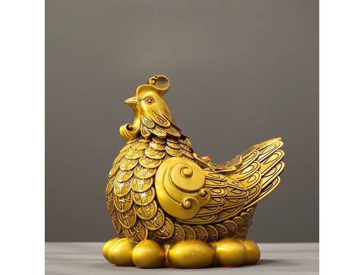 Sculpture de coq doré pondeur avec œuf à faire éclore, pièce de monnaie créative en cuivre, décoration artisanale pour la maison, le salon, la chambre et le bureau, 1 pièce