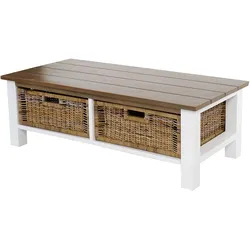 Couchtisch Tula, Wohnzimmertisch Beistelltisch Holztisch, 38x112x52cm 2 Körbe