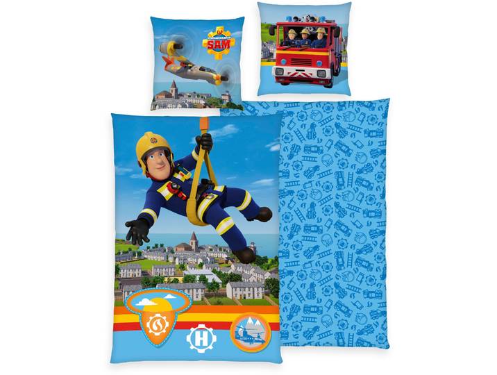 Bettwäsche FEUERWEHRMANN SAM Feuerwehrmann Sam , bunt, B/L: 135cm x 200cm, 1 Stk., 1 Stk., Renforcé, B/L: 80cm x 80cm, 2 Stk., Renforcé, Obermaterial: 100% Baumwolle, Bettwäsche, Bettwäsche, mit collem Motiv